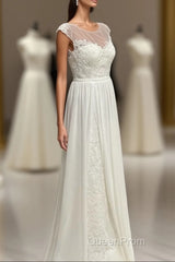 Sheer Cap Sleeve Open Back Wedding Dresses