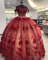 Shimmery Off Shoulder 3D Flowers Quinceanera Dress and Train,Ball Gown