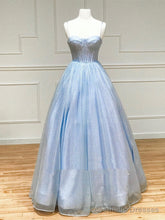 Shiny Blue Long Prom Dresses, Shiny Blue Formal Evening Dresses