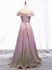 Shiny Off Shoulder Pink Ombre Evening Prom Dresses, Pink Ombre Formal Graduation Evening Dresses