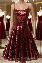 Shiny Sequins Backless Burgundy Short Evening Prom Dresses, Backless Burgundy Homecoming Dresses, Burgundy Formal Evening Dresses