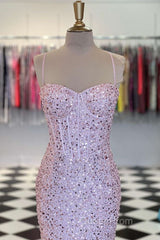 Shiny Sequins Mermaid Pink Long Evening Prom Dresses, Sweetheart Neck Pink Formal Dresses, Mermaid Pink Evening Dresses