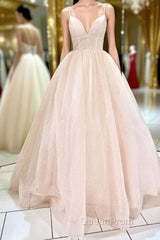 Shiny V Neck Backless Pink Long Evening Prom Dresses, Backless Pink Formal Dresses, Sparkly Pink Evening Dresses