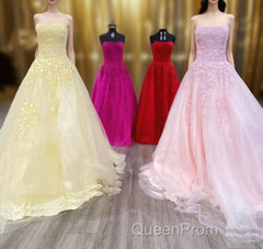 Wine Red Floral Lace Strapless A-Line Evening Prom Dresses