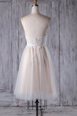 Short A-line Spaghetti Strap Lace Tulle Wedding Dresses