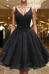 Short Black Lace Evening Prom Dresses, Short Black Lace Homecoming Graduation Dresses