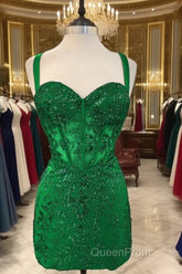 Short Green Sequin Pattern Homecoming Dresses