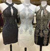 Short Halter Evening Prom Homecoming Dresses Embroidery Beaded