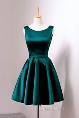 Short Hunter Green Satin Evening Prom Dresses With Bow
