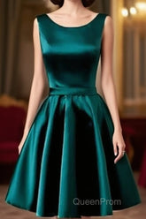 Short Hunter Green Satin Evening Prom Dresses With Bow