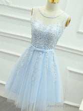 Short Light Blue Lace Prom Dresses, light Blue Short Lace Graduation Homecoming Dresses