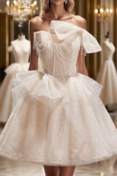 Short Light Champagne Tulle Evening Prom Dresses, Short Champagne Tulle Formal Homecoming Dresses