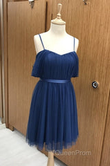 Short Navy Tulle Bridesmaid Dresses Off Shoulder
