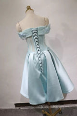 Short Off Shoulder Evening Prom Homecoming Dresses Lace Embroidery