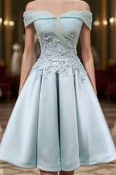 Short Off Shoulder Evening Prom Homecoming Dresses Lace Embroidery