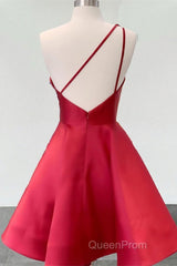 Short One Shoulder Satin Homecoming Dresses With 3D Flowers