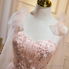 Short Pink Floral Prom Dresses, Short Pink Tulle Floral Formal Homecoming Dresses