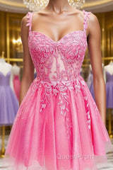 Short Pink Lace Evening Prom Dresses, Short Pink Lace Formal Homecoming Dresses