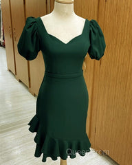 Short Puffy Sleeves Green Sheath Party Dresses