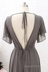 Short Sleeves Chiffon Long Bridesmaid Dresses Wedding Party Formal Dresses