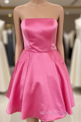 Short Strapless Pink Evening Prom Dresses, Short Pink Graduation Homecoming Dresses