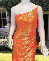 Short Tight Neon Orange Sequin Dresses