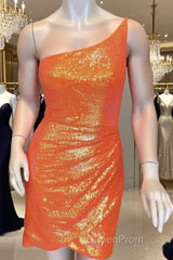Short Tight Neon Orange Sequin Dresses