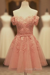 Short Tulle Homecoming Dresses Lace Embroidery Off The Shoulder