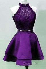 Short Two Piece Evening Prom Dresses Halter