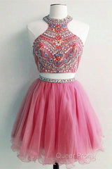 Short Two Piece Evening Prom Dresses Beaded Top