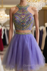 Short Two Piece Evening Prom Dresses Beaded Top