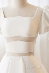 Short White Beaded Evening Prom Dresses, Short White Beaded Formal Homecoming Dresses