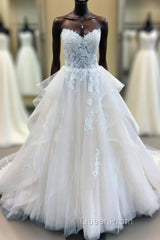 ShowprettyDresses Long A-Line Strapless Lace Tulle Wedding Dresses