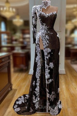 Side Slit Evening Prom Dresses, Mermaid Evening Prom Dresses, Lace Evening Prom Dresses