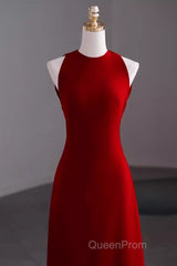 Simple A Line Red Floor Length Open Back Evening Prom Dresses