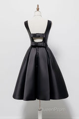 Simple A-Line Satin Black Short Evening Prom Dresses, Black Homecoming Dresses