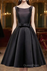 Simple A-Line Satin Black Short Evening Prom Dresses, Black Homecoming Dresses