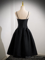 Simple A-Line Satin Black Short Prom Dress, Cute Black Homecoming Dress