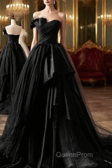 Simple A-Line Satin Strapless Black Long Evening Prom Dresses