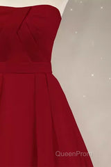 Simple A Line Strapless Long Red Evening Prom Dresses Evening Dresses