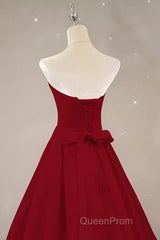 Simple A Line Strapless Long Red Evening Prom Dresses Evening Dresses