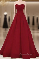 Simple A Line Strapless Long Red Evening Prom Dresses Evening Dresses