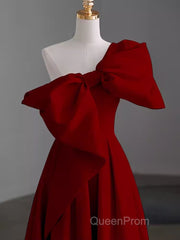 Simple A Line Strapless Red Floor Length Evening Prom Dresses