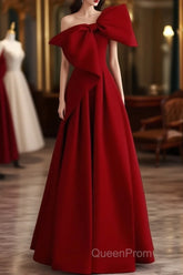 Simple A Line Strapless Red Floor Length Evening Prom Dresses