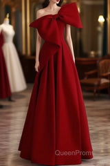 Simple A Line Strapless Red Floor Length Evening Prom Dresses