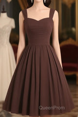 Simple A-Line Sweetheart Neck Chiffon Brown Short Evening Prom Dresses, Brown Homecoming Dresses