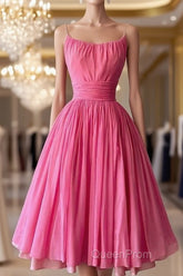 Simple Ball Gown Spaghetti Straps Pink Chiffon Evening Prom Dresses Birthday Outfits