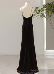 Simple Black Low Back Long Prom Dress, Black Floor Length Party Dress