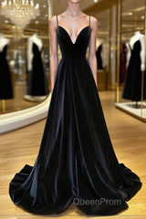 Simple Black velvet long Evening Prom Dresses, black evening Dresses