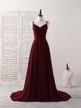 Simple Burgundy Chiffon Long Prom Dress Backless Evening Dress